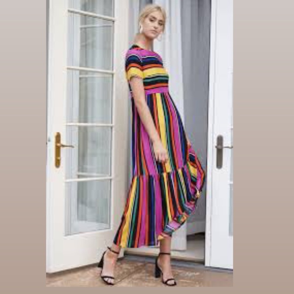 F21 multicolor vertical stripe short sleeve maxi dress Small - Picture 2 of 3